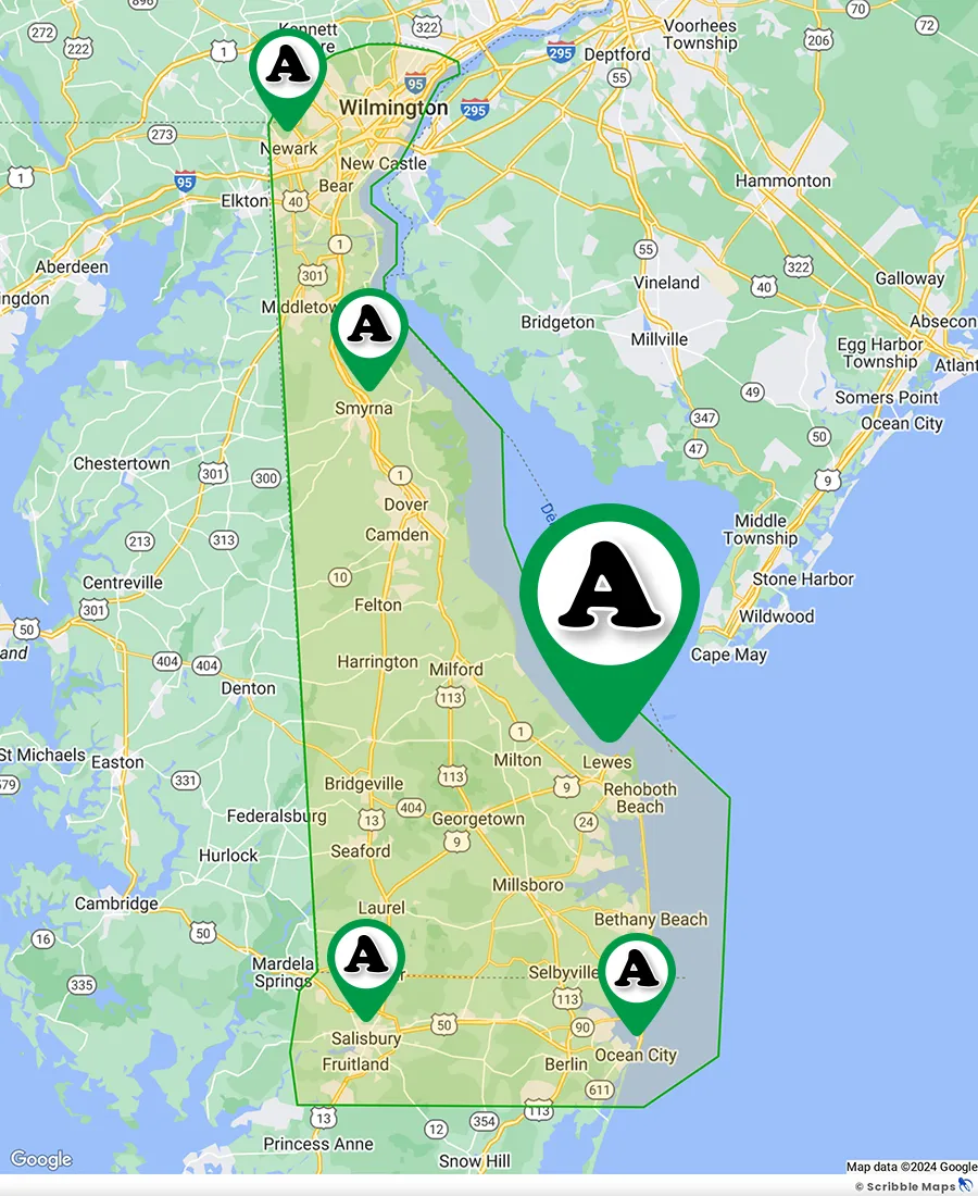 Activ Pest Solutions Service Area Map Delaware Maryland